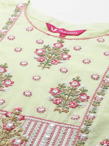 Varanga Women Floral Embroidered Regular Thread Work Pure Cotton Kurta with Trousers & With Dupatta